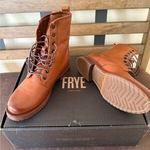 Frye Women Tan Leather Lace-Up Boots